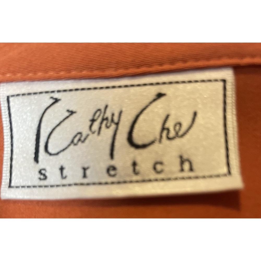 Vtg Kathy Che Button Front Shirt Women's S Studded Orange Pockets Career Casual - Picture 11 of 14